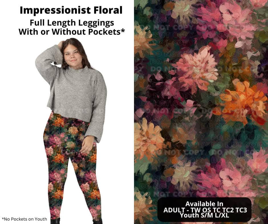 Impressionist Floral Full Length Leggings w/ Pockets