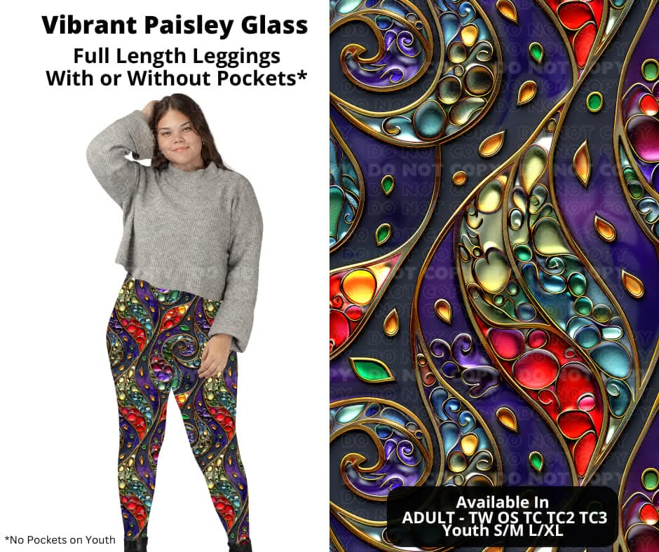 Vibrant Paisley Glass Full Length Leggings w/ Pockets