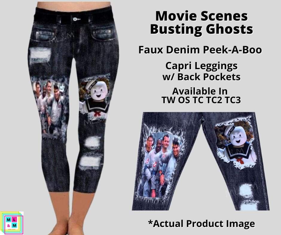 Busting Ghosts Faux Denim Capris