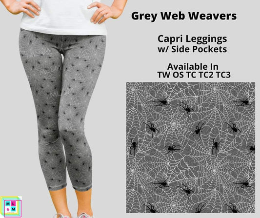 Grey Web Weavers Capri Leggings w/ Pockets