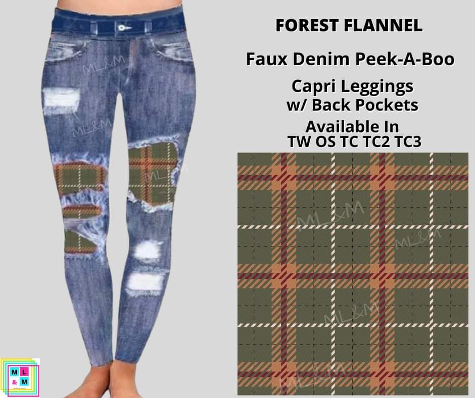 Forest Flannel Faux Denim Full Length