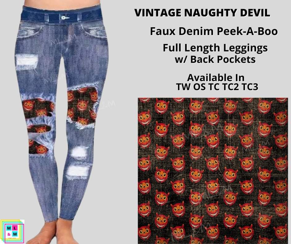 Vintage Naughty Devils Faux Denim Full Length