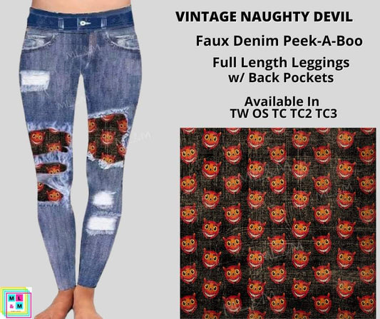 Vintage Naughty Devils Faux Denim Full Length