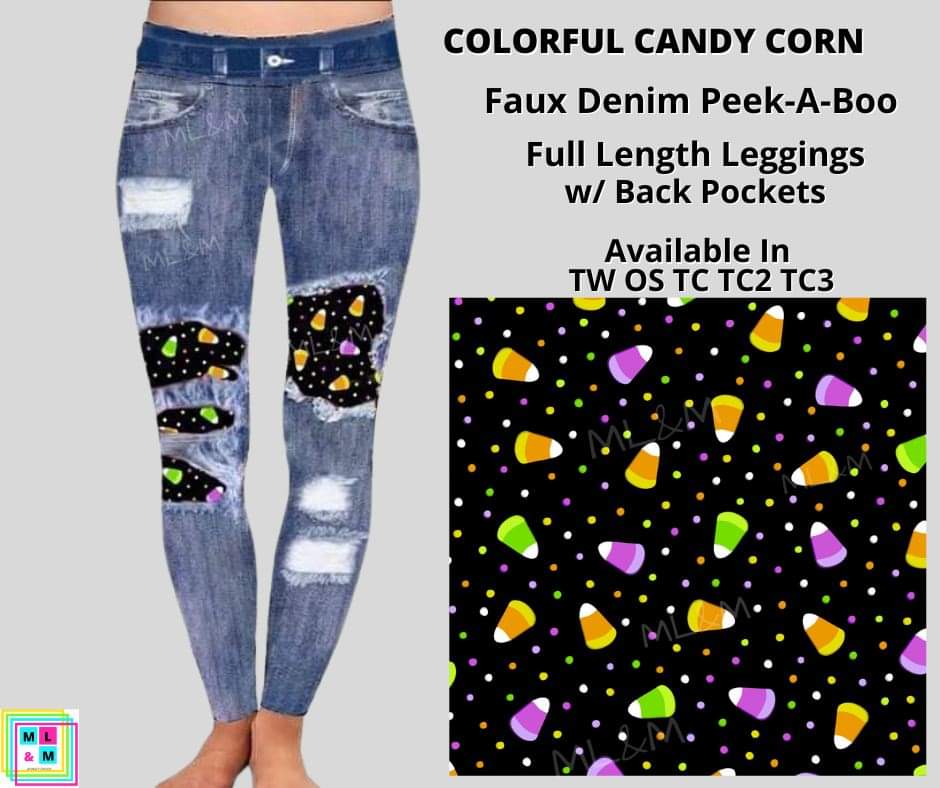 Colorful Candy Corn Faux Denim Full Length