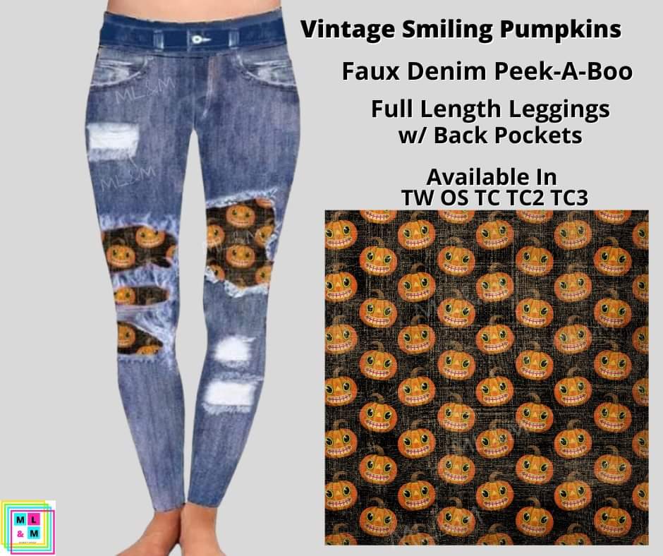 Vintage Smiling Pumpkins Faux Denim Full Length