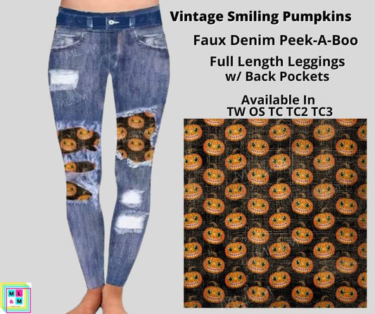 Vintage Smiling Pumpkins Faux Denim Full Length