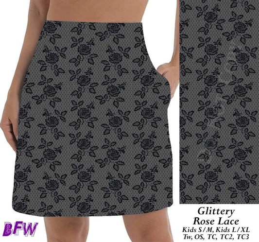 Glittery Rose Lace Skort