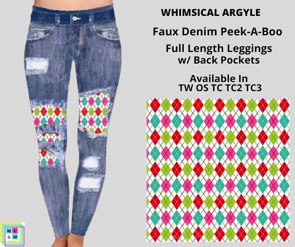 Whimsical Argyle Faux Denim Full Length