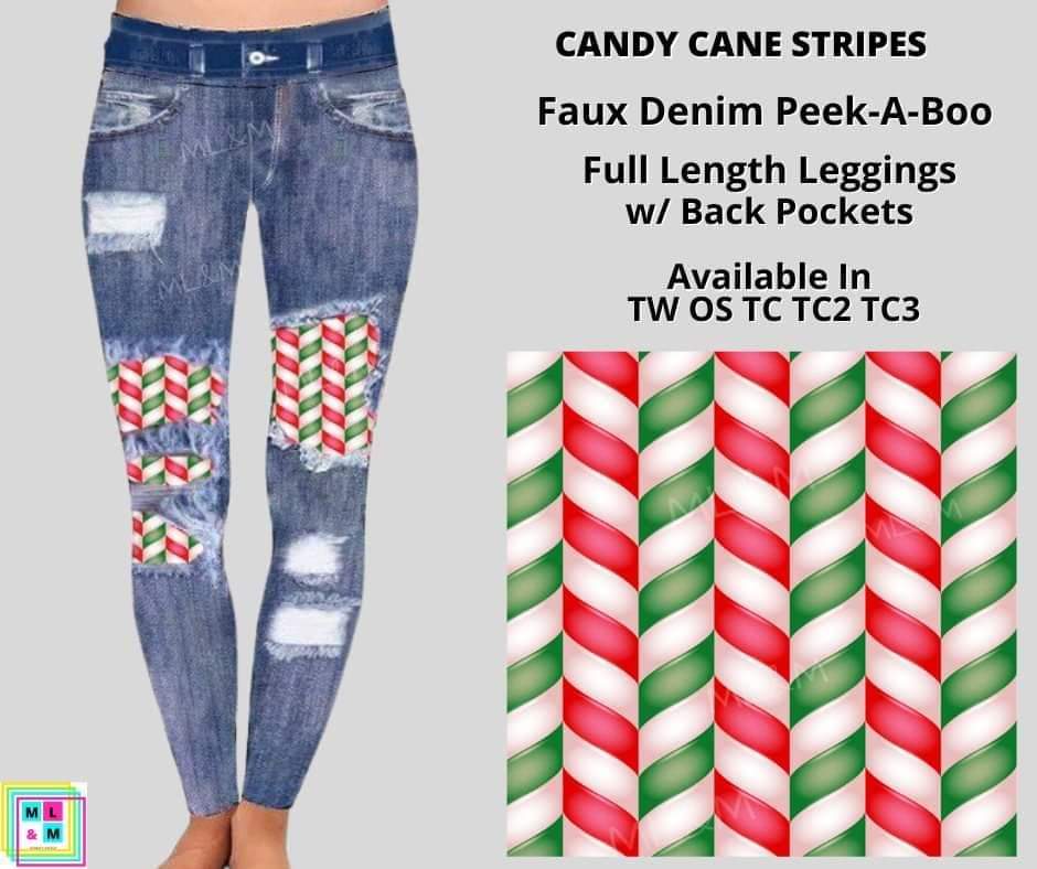 Candy Cane Stripes Faux Denim Full Length