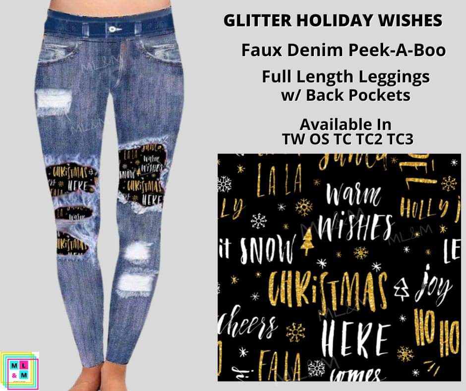 Glitter Holiday Wish Faux Denim Full Length