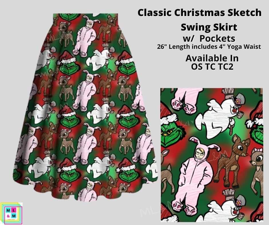 Classic Christmas Sketch Skirt