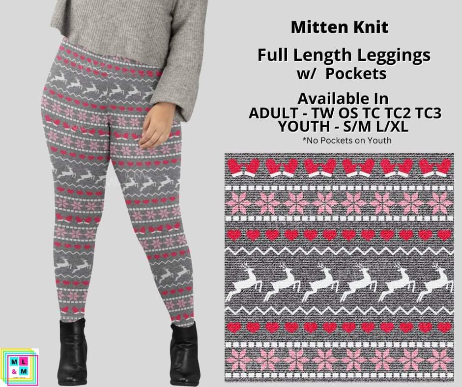 Mitten Knit Full Length Leggings w/ Pockets