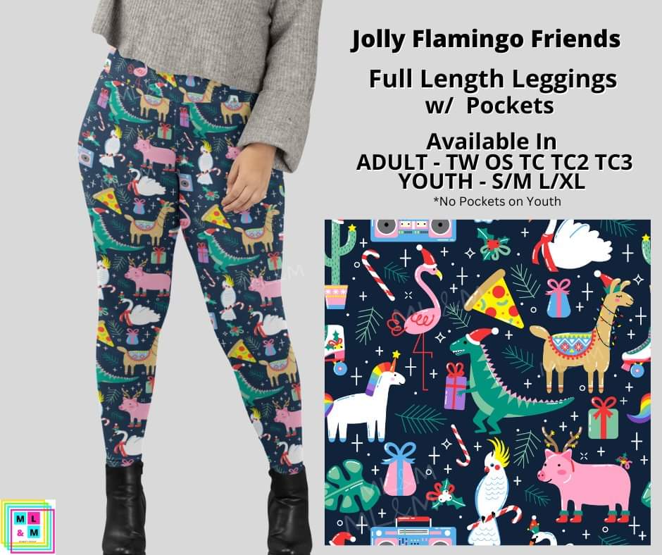 Jolly Flamingo Friends Full Length Leggings w/ Pockets