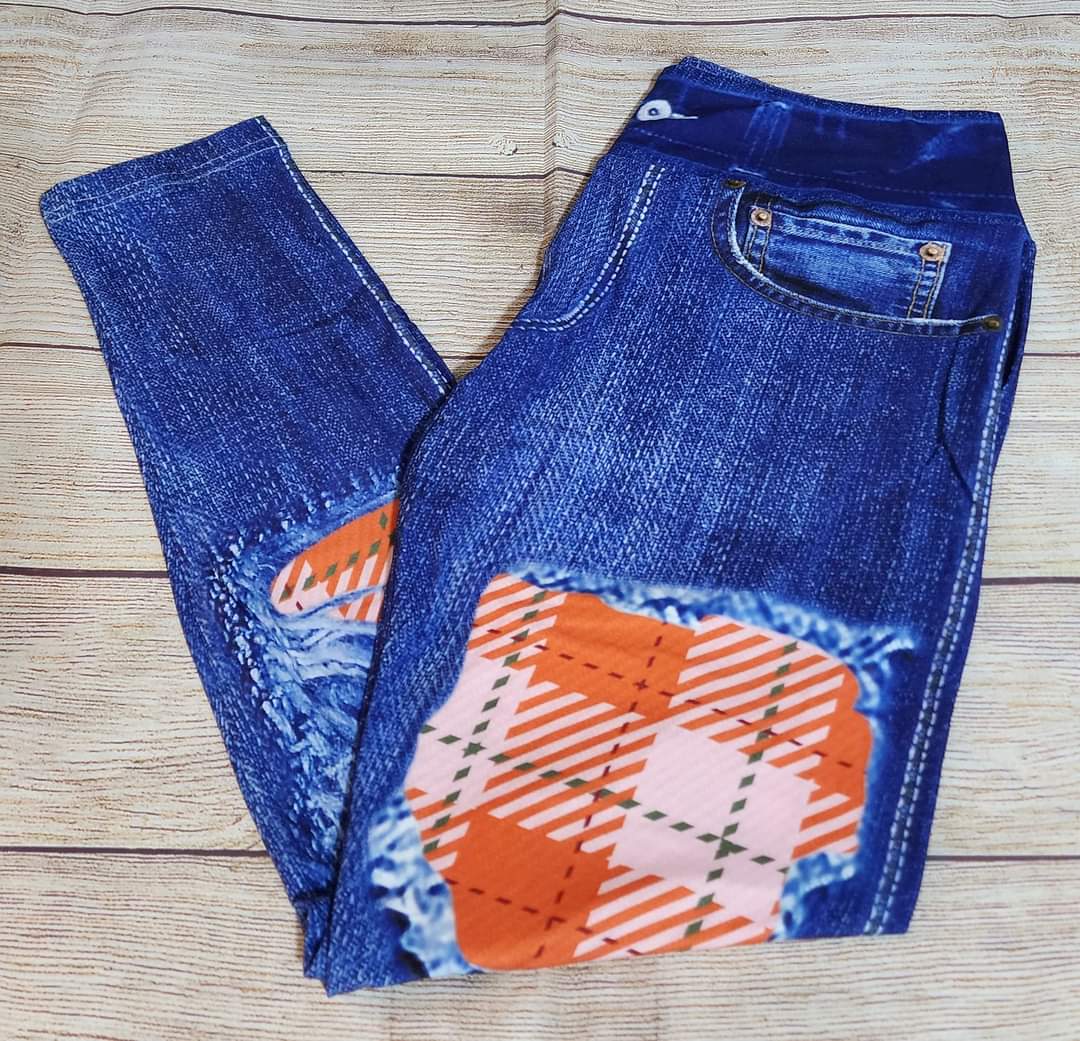 Pumpkin Pie Plaid Faux Denim Full Length