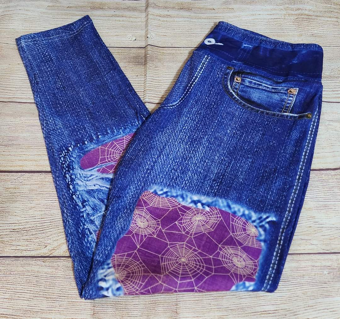 Vintage Purple Web Faux Denim Full Length