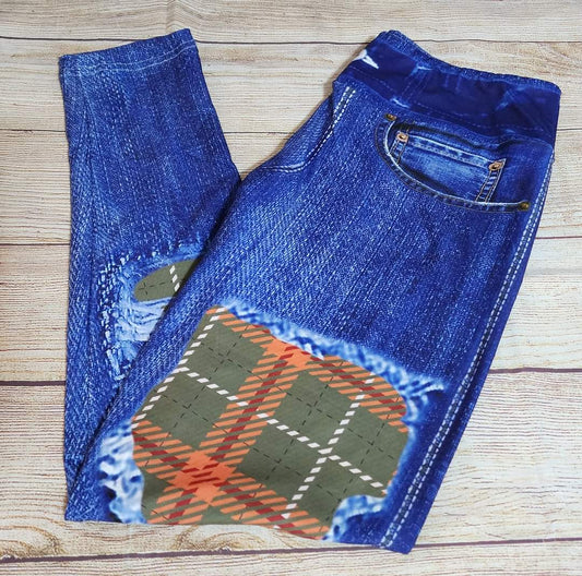 Forest Flannel Faux Denim Full Length