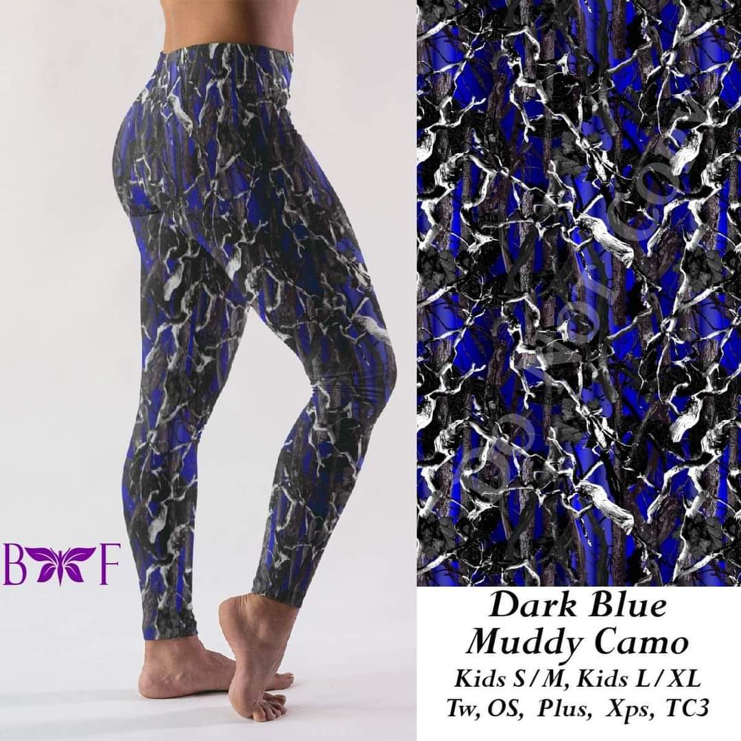 Dark Blue Muddy Camo Leggings