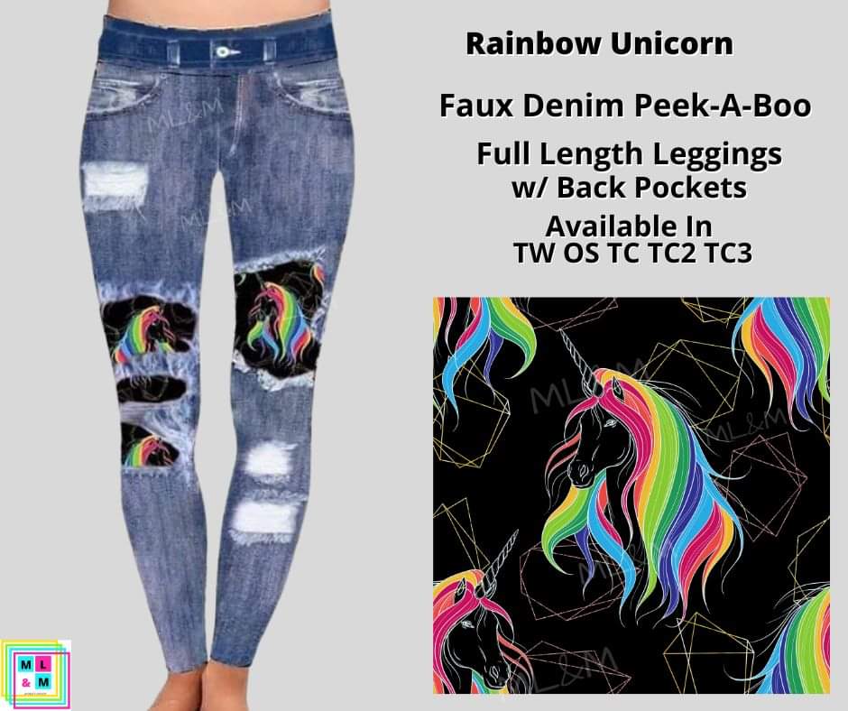 Rainbow Unicorn Faux Denim Full Length
