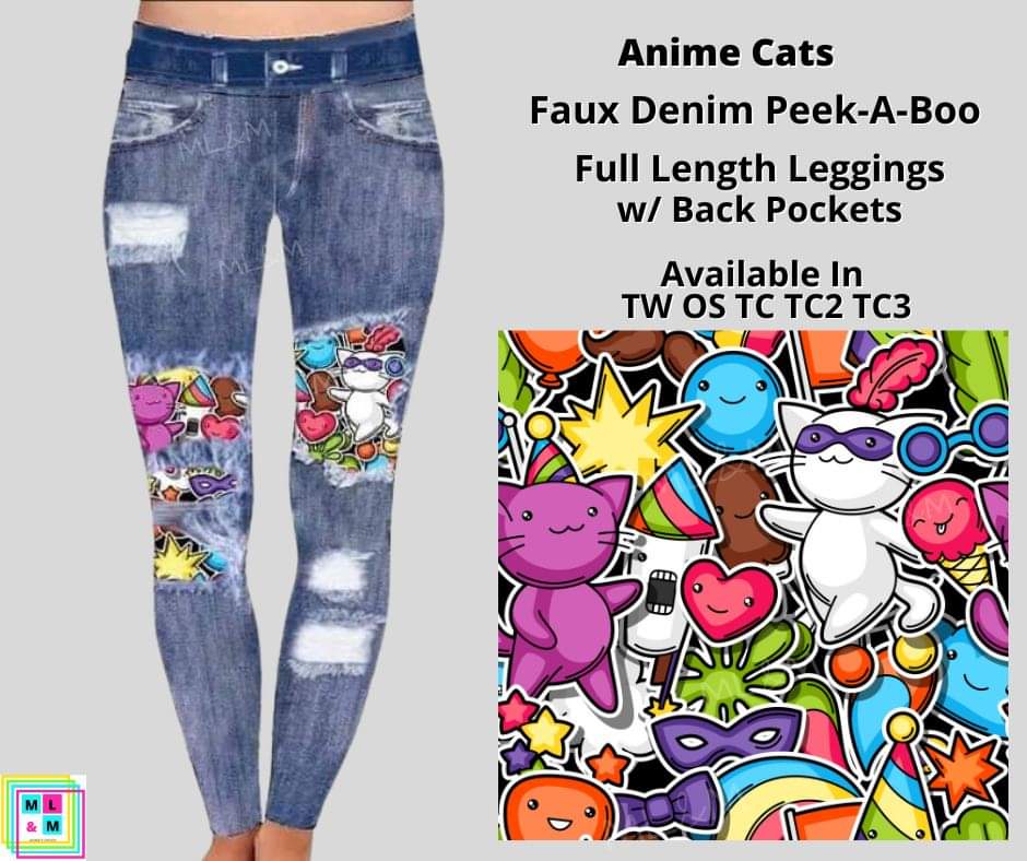 Anime Cats Faux Denim Full Length