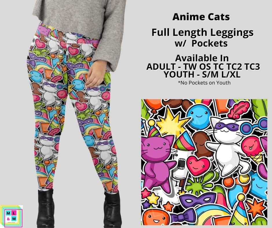 Anime Cats Full Length Adult & Youth Leggings w/ Pockets