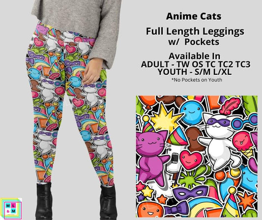 Anime Cats Full Length Adult & Youth Leggings w/ Pockets