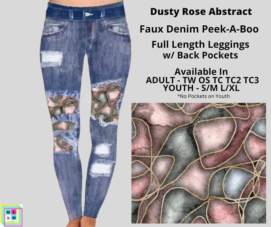 Dusty Rose Abstract Faux Denim Full Length