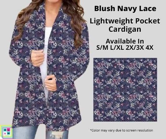 Blush Navy Lace Pocket Cardigan