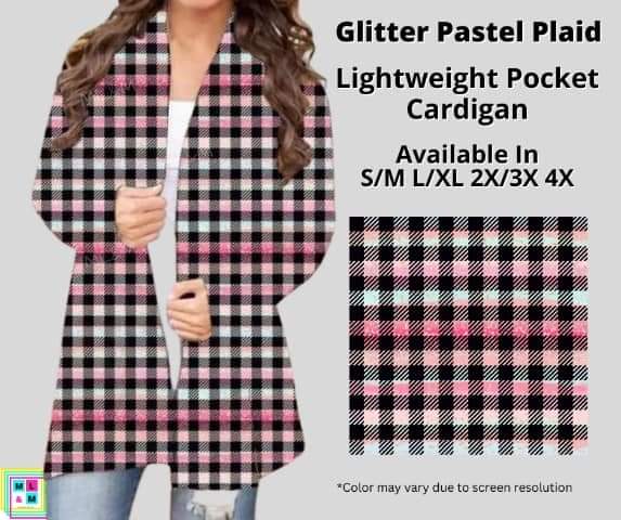 Glitter Pastel Plaid Pocket Cardigan