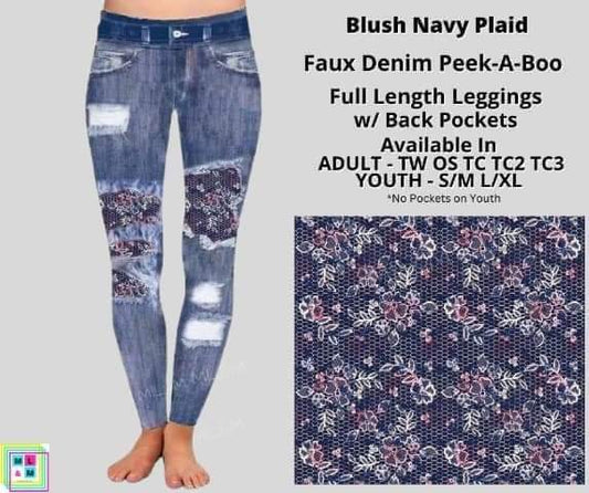 Blush Navy Plaid Denim Full Length