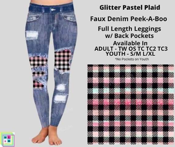 Glitter Pastel Plaid Faux Denim Full Length
