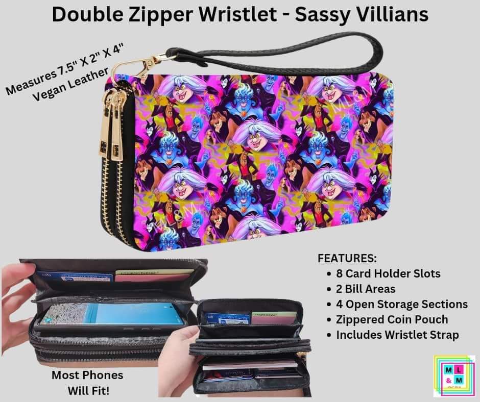 Sassy Villians Double Zipper Wristlet