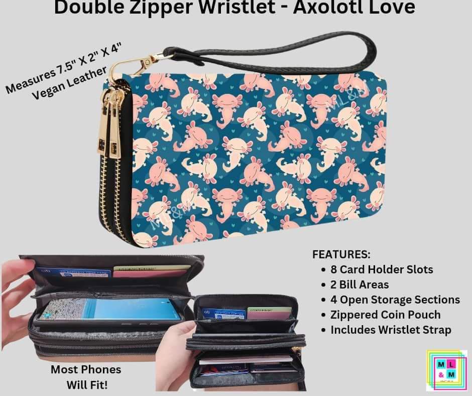 Axoloti Love Double Zipper Wristlet
