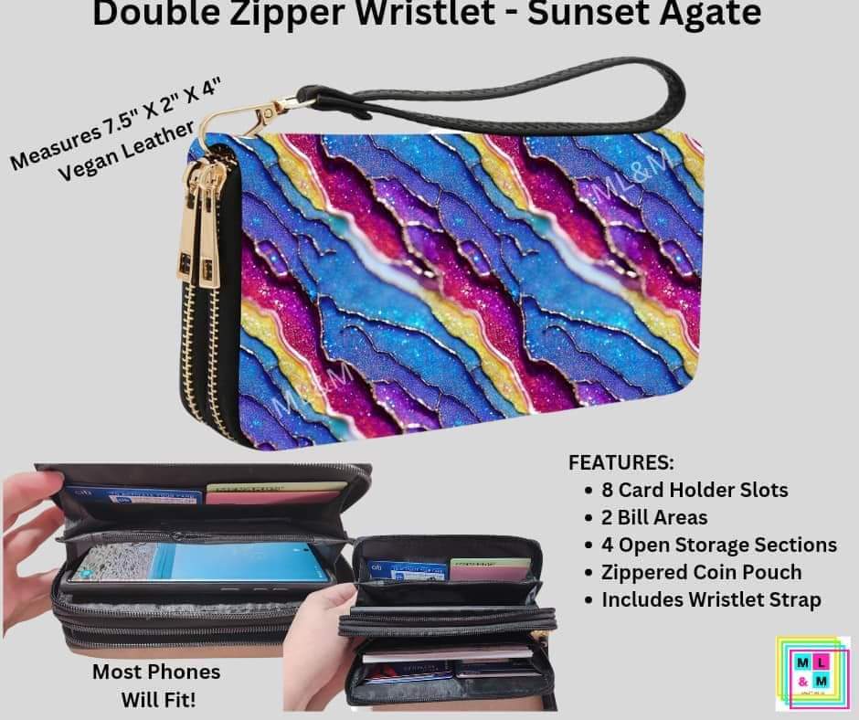 Sunset Agate Double Zipper Wristlet