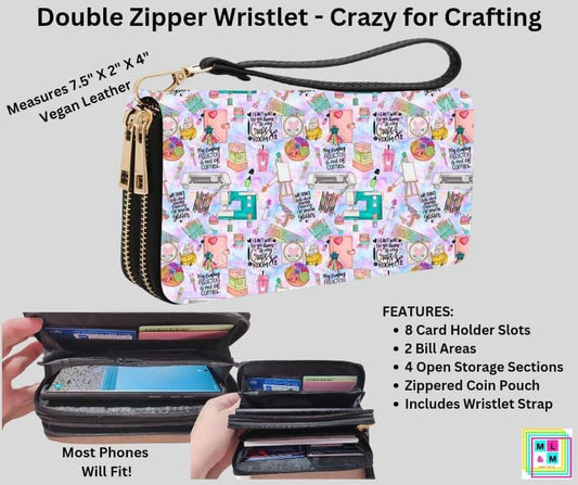 Crazy for Crafting Double Zipper Wristlet