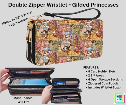 Gilded Princesses Double Zipper Wristlet