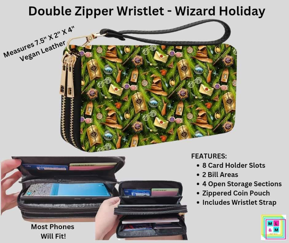 Wizard Holiday Double Zipper Wristlet