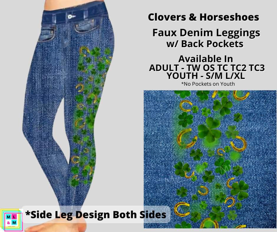Clovers & Horseshoes Faux Denim Full Length