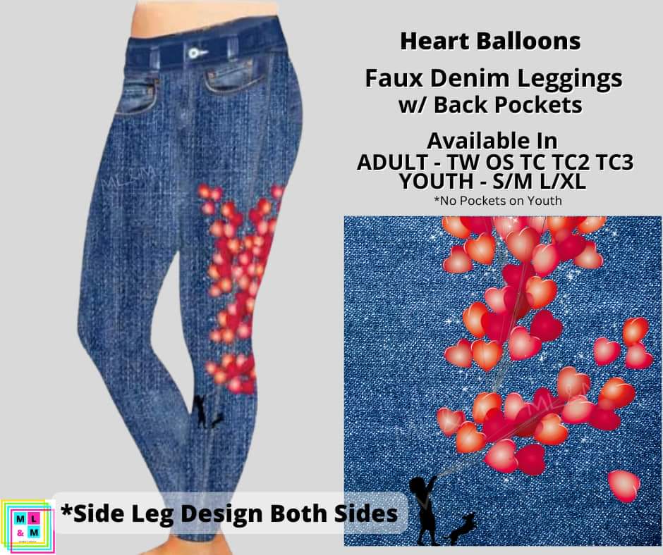 Heart Balloons Faux Denim Full Length
