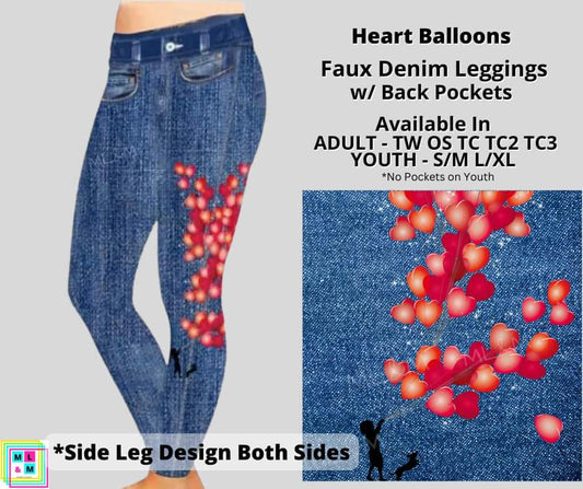 Heart Balloons Faux Denim Full Length