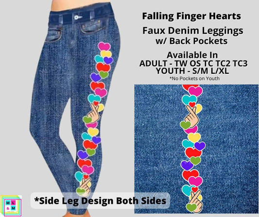 Falling Finger Hearts Faux Denim Full Length