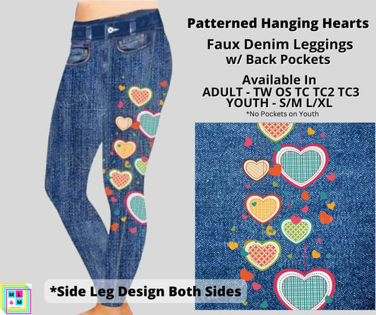 Patterned Hanging Hearts Faux Denim Full Length