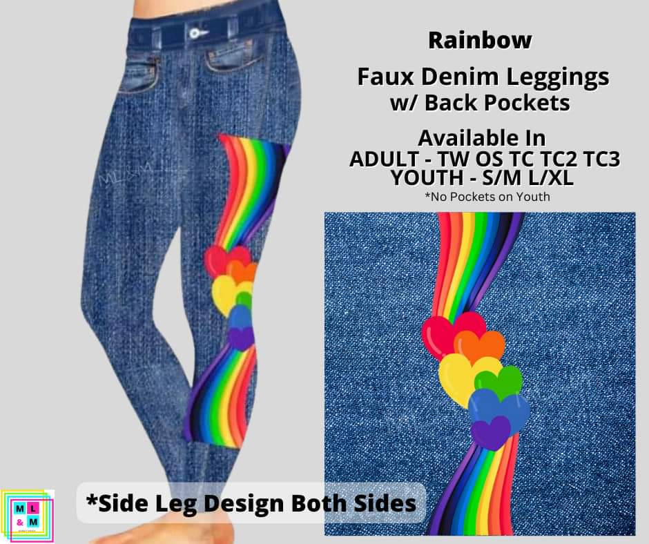 Rainbow Faux Denim Full Length