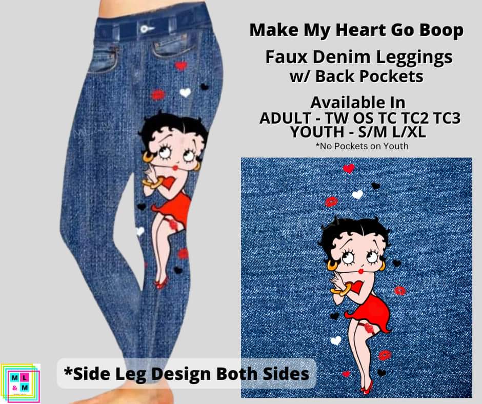 Made My Heart Go Boop Faux Denim Full Length