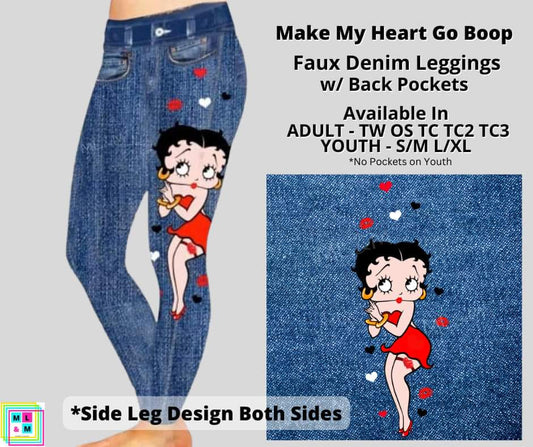 Made My Heart Go Boop Faux Denim Full Length