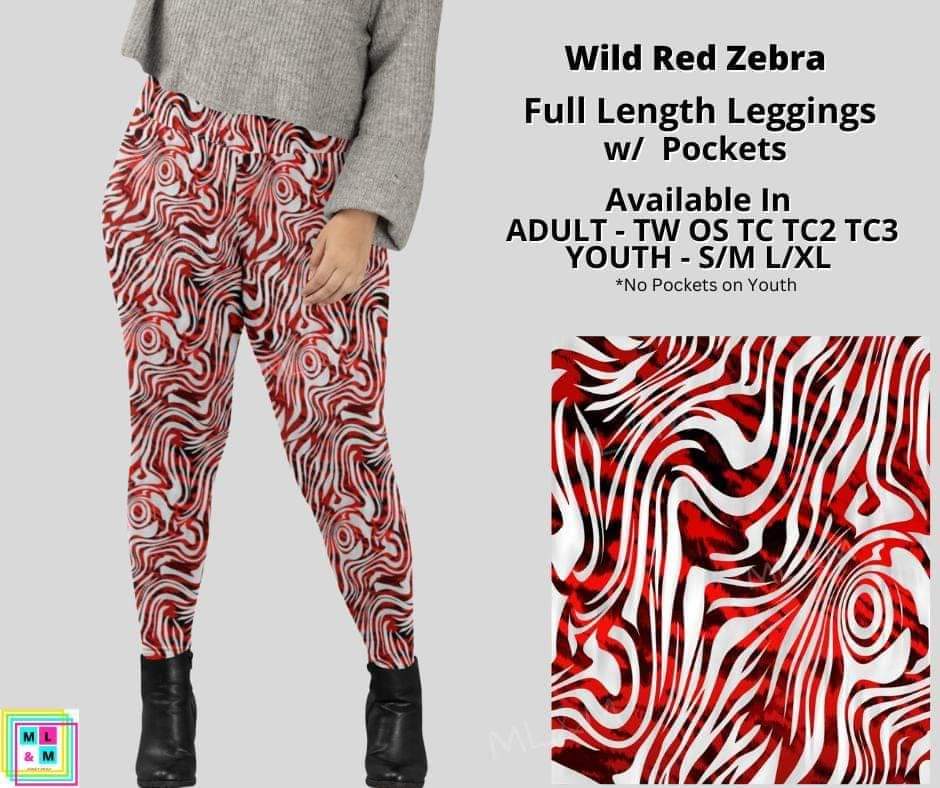 Wild Red Zebra Full Length Leggings