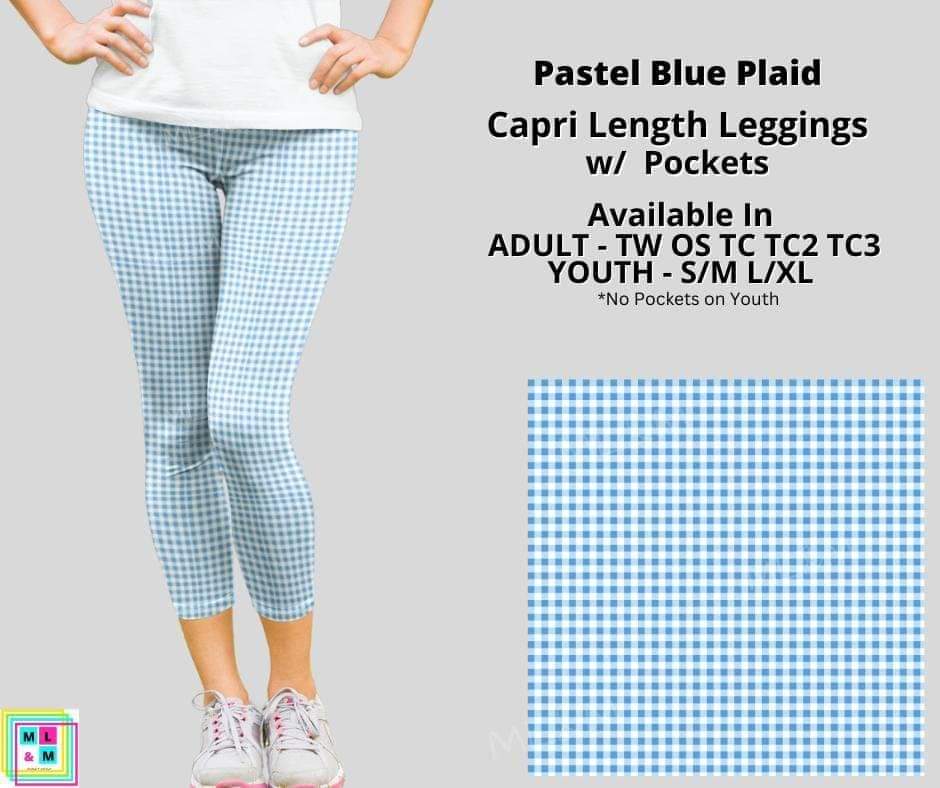 Pastel Blue Plaid Capri Length w/ Pockets