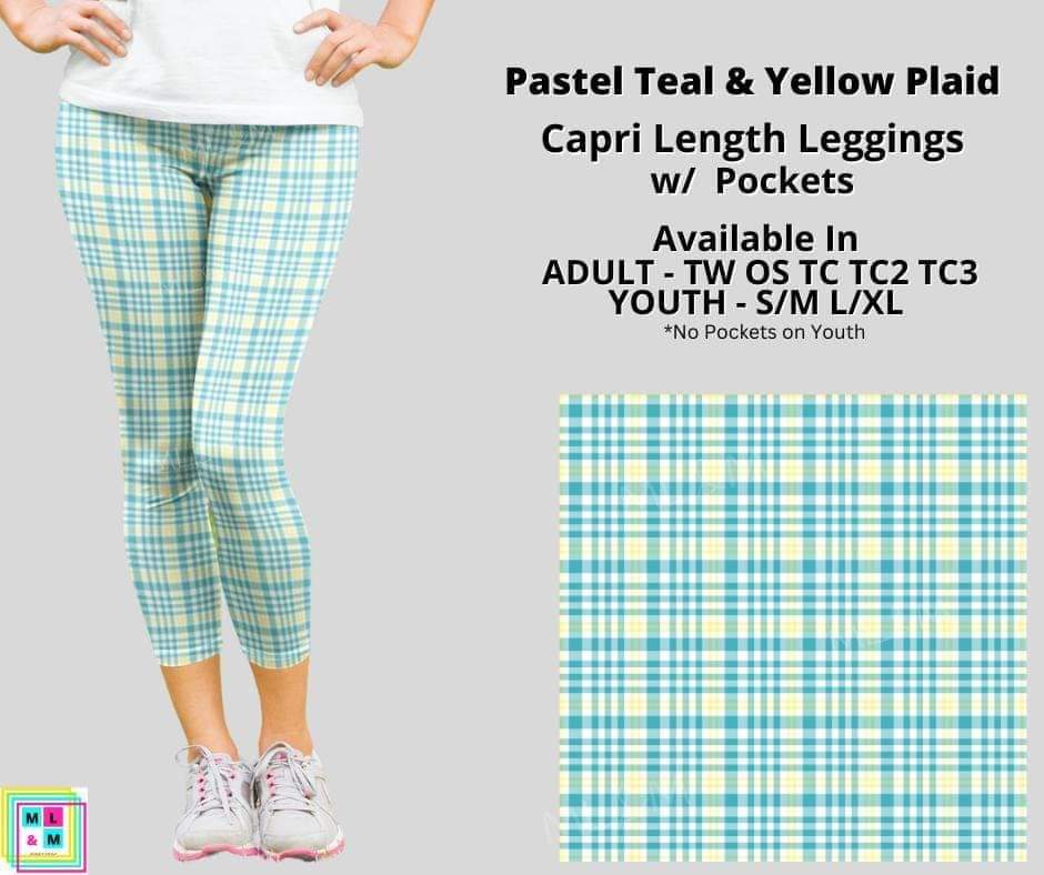 Pastel Teal & Yellow Plaid Capri Length w/ Pockets
