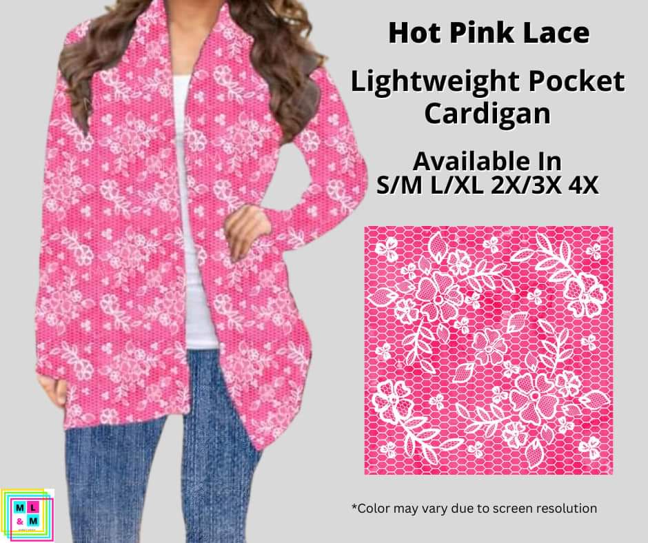 Hot Pink Lace Pocket Cardigan