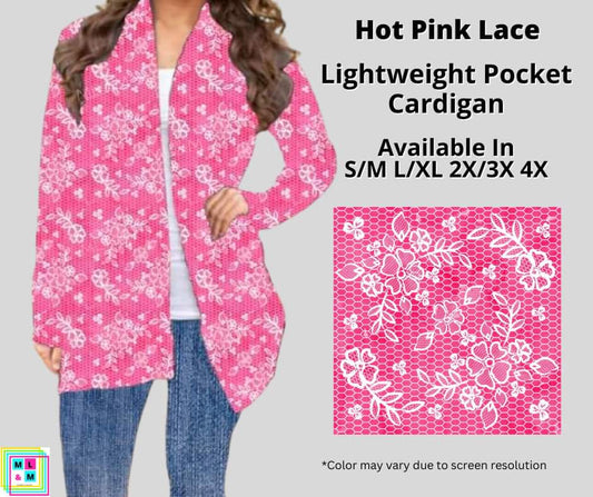 Hot Pink Lace Pocket Cardigan
