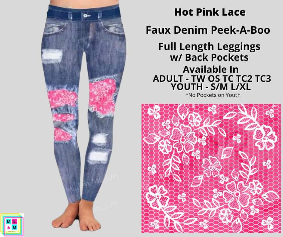 Hot Pink Lace Faux Denim Full Length